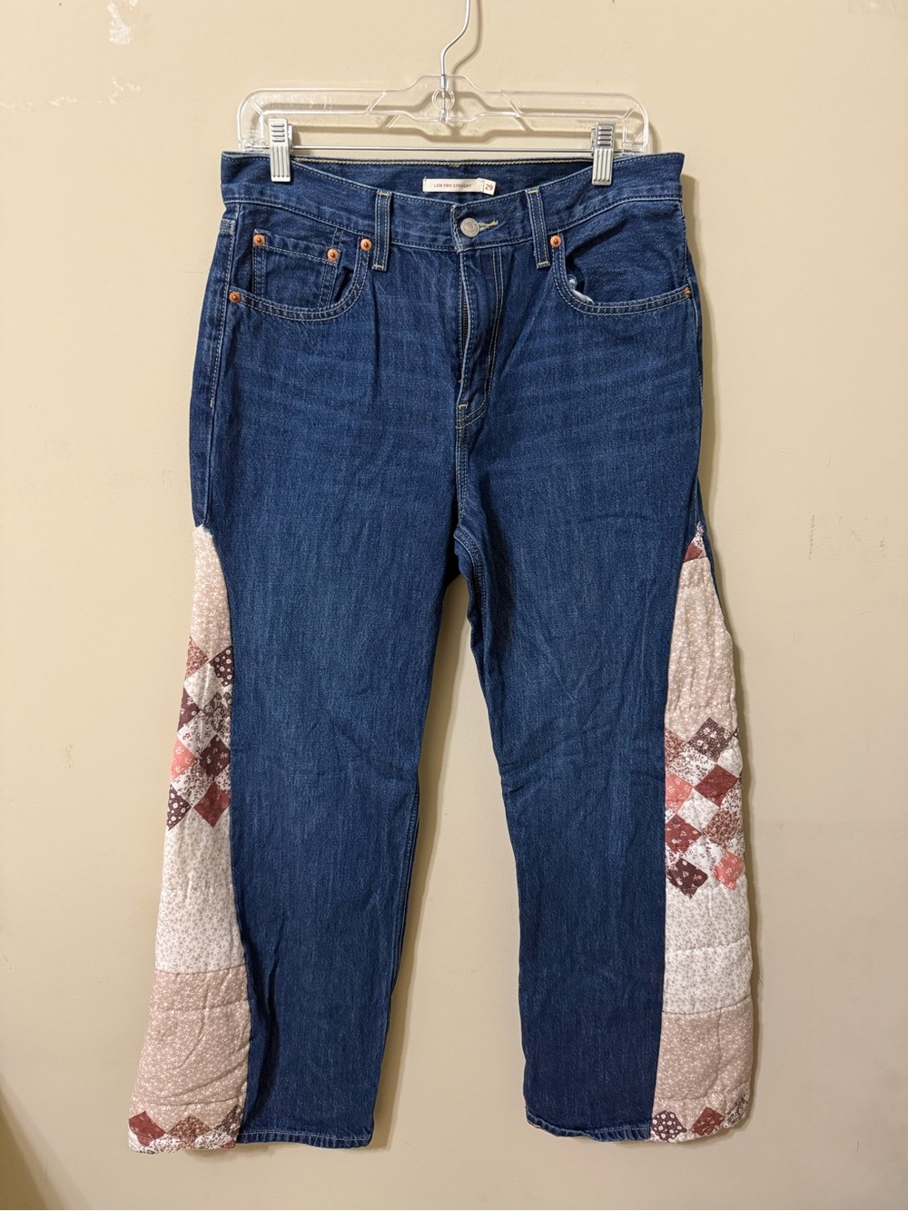 Levi low pro straight 29 quilted Patchwork Side-Panel Dark Blue Womens Jeans new